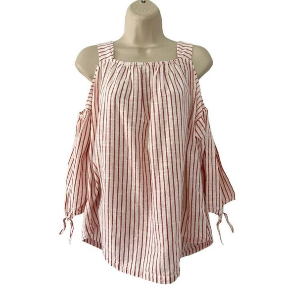 MADEWELL Woman's Sz M Cold-Shoulder Top in Red White Stripe Nautical Preppy - Picture 3 of 9